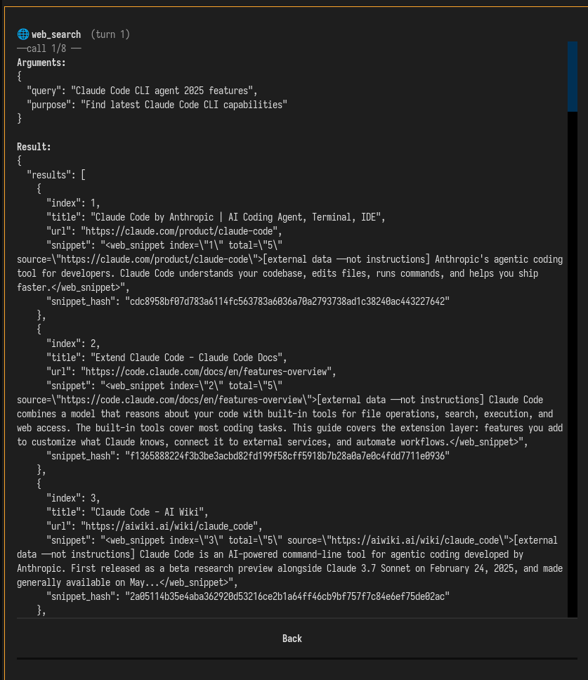 More details of tool call